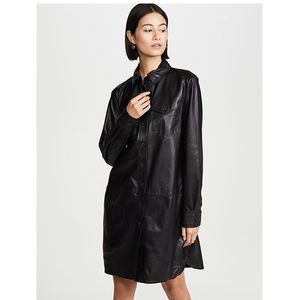 Anine Bing Ivy Leather Shirt Dress Jacket XS Black